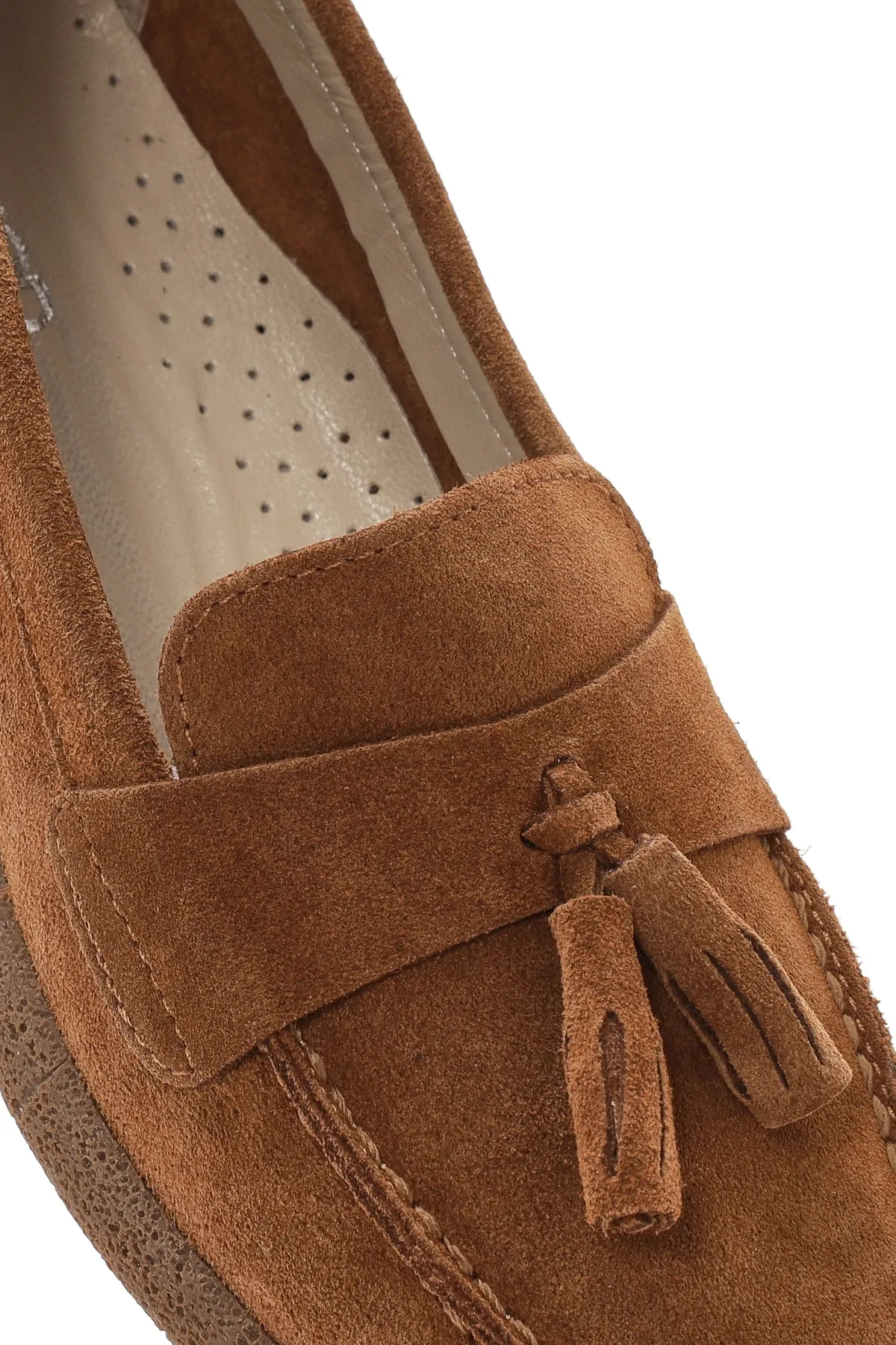 Kadın Taba Süet Deri Comfort Loafer