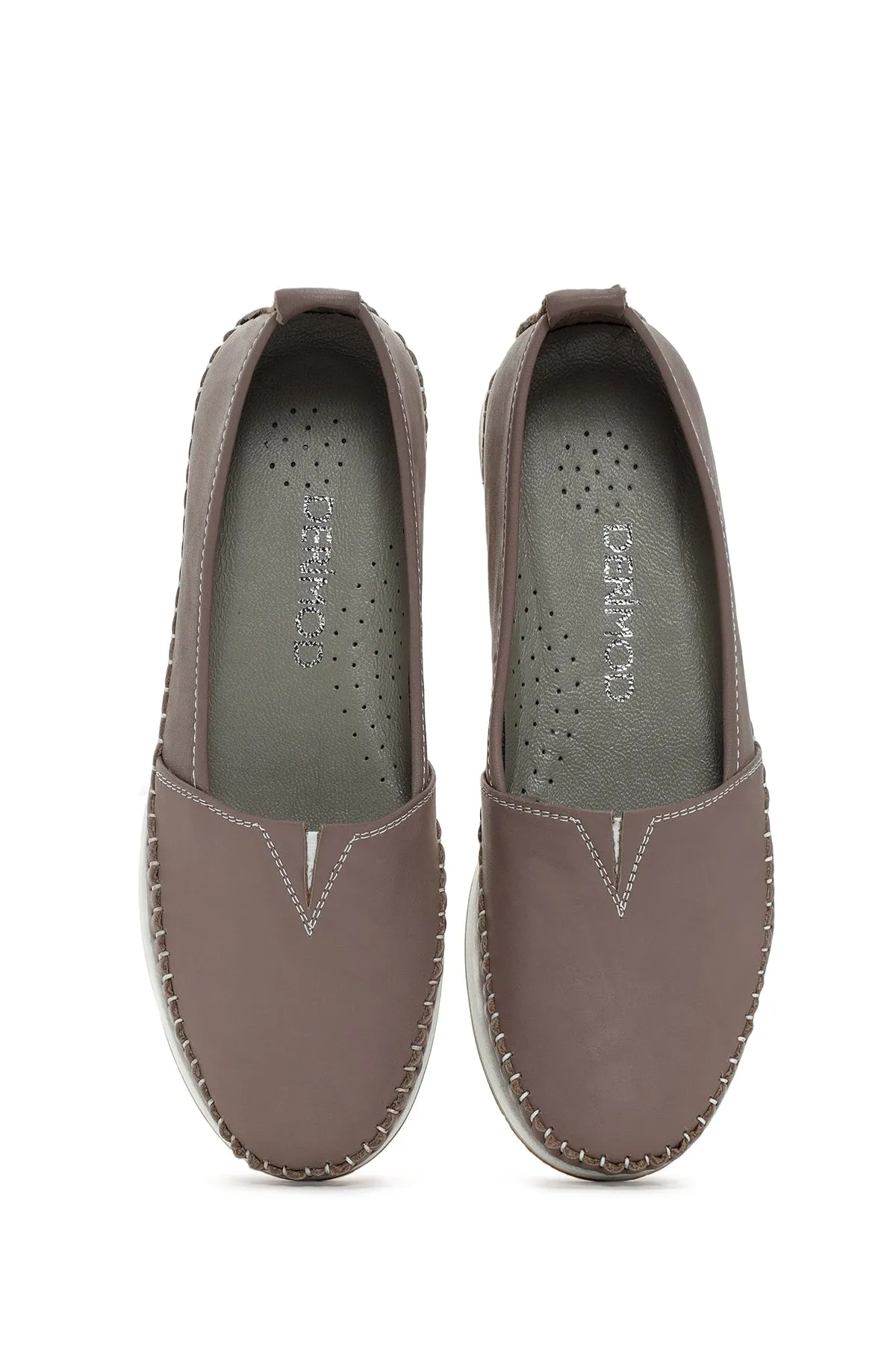 Kadın Vizon Kalın Tabanlı Deri Comfort Loafer