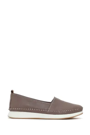 Kadın Vizon Kalın Tabanlı Deri Comfort Loafer