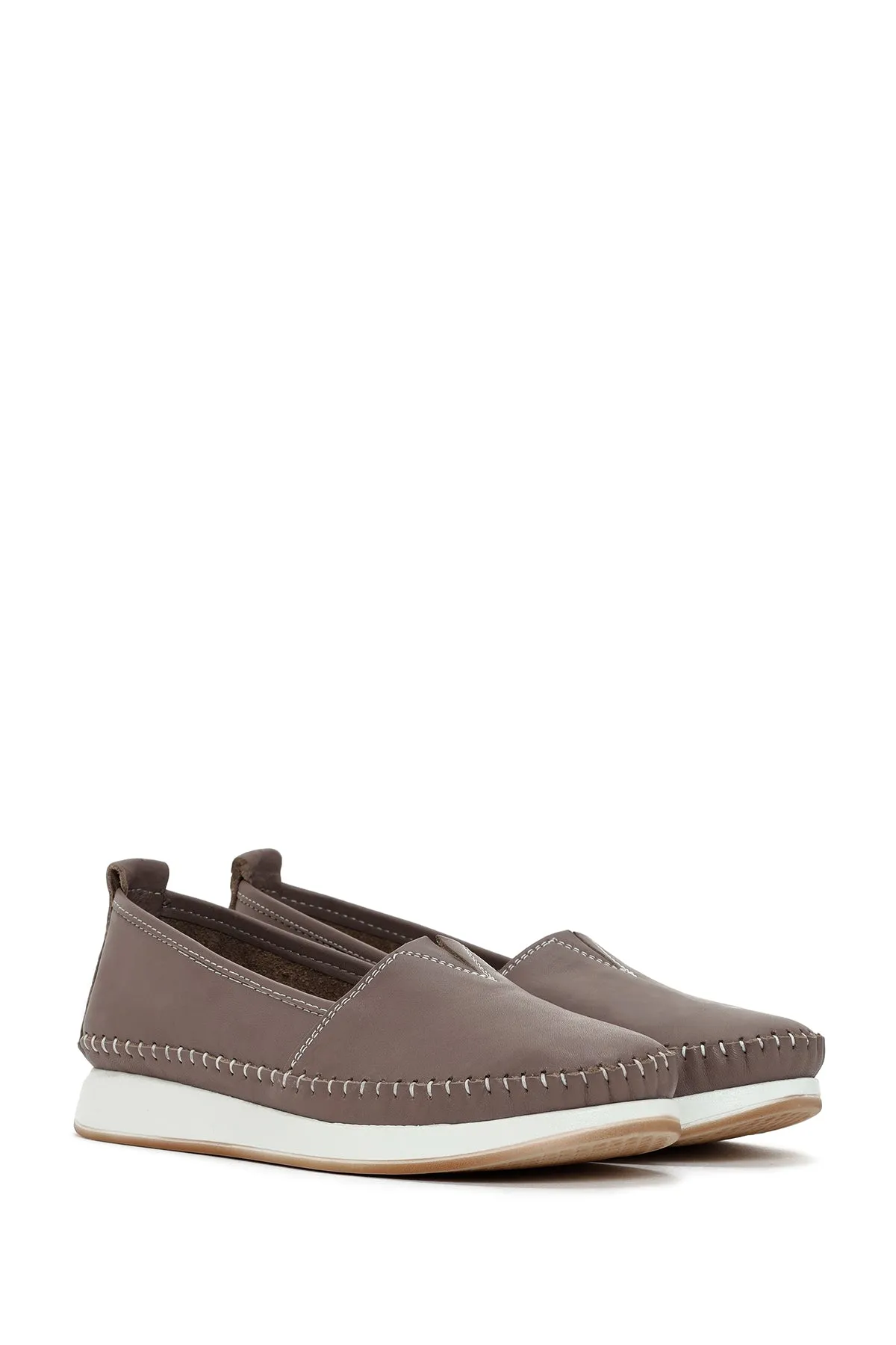 Kadın Vizon Kalın Tabanlı Deri Comfort Loafer