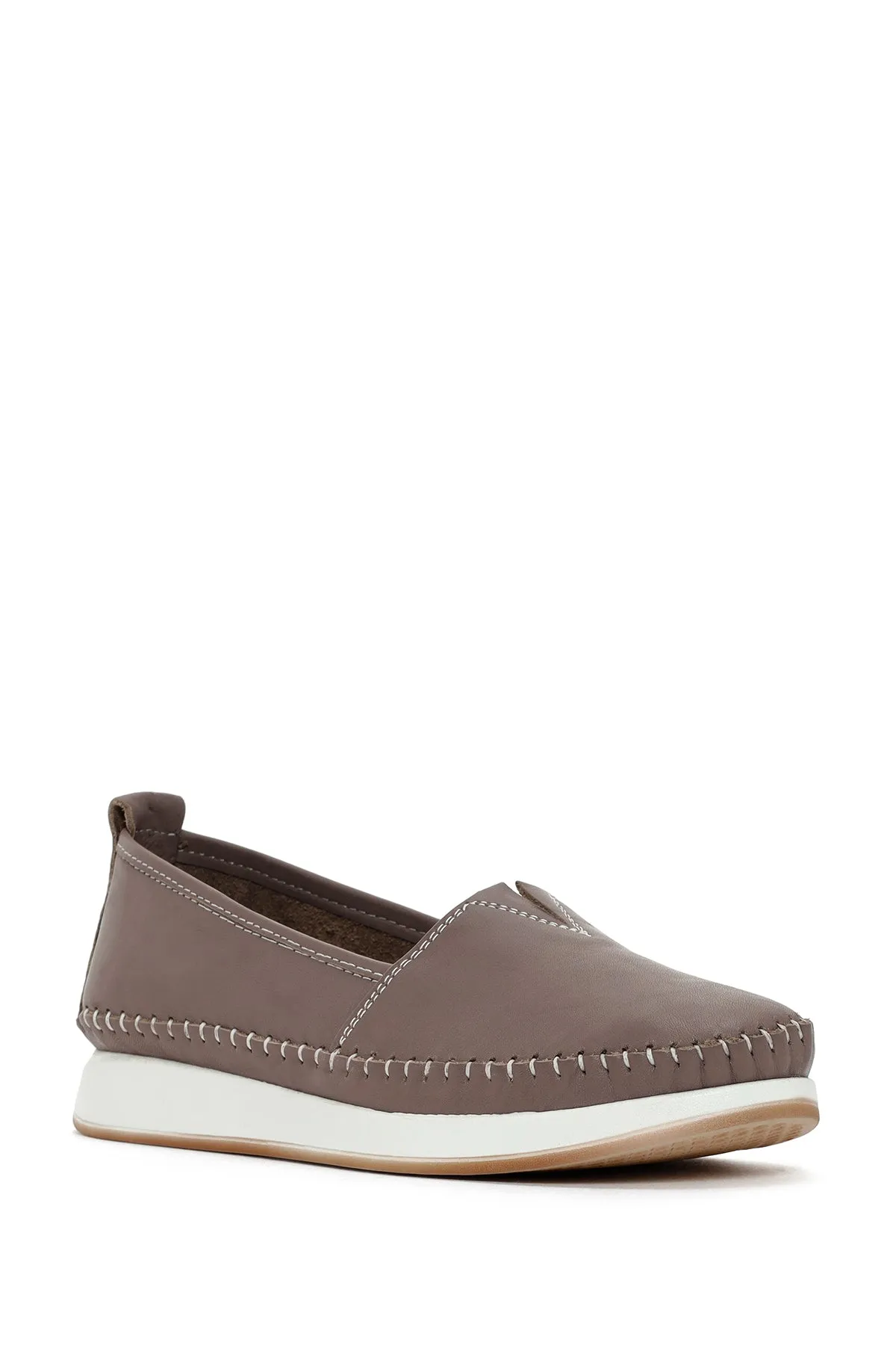 Kadın Vizon Kalın Tabanlı Deri Comfort Loafer