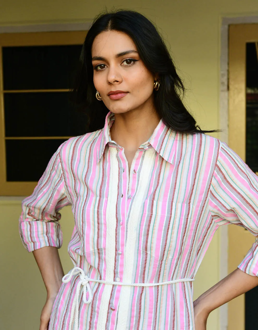 Kos Shirt Dress - Pink Stripe