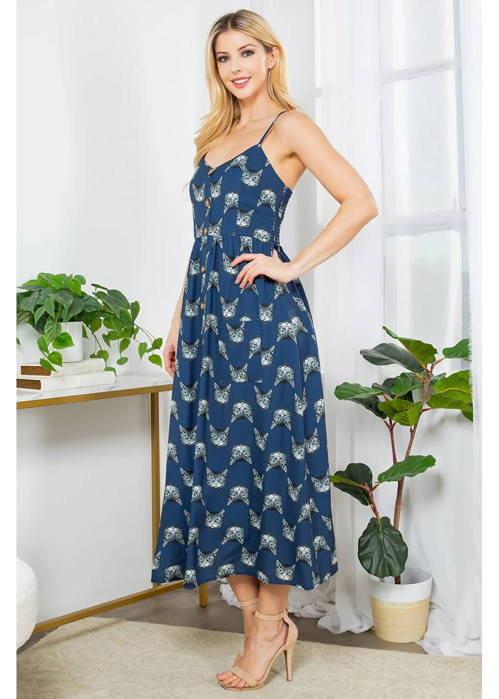 LA Soul Misty Kitty Cat Maxi Dress Navy