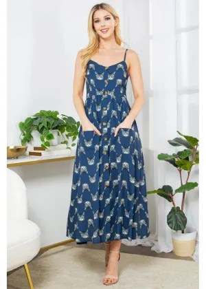 LA Soul Misty Kitty Cat Maxi Dress Navy
