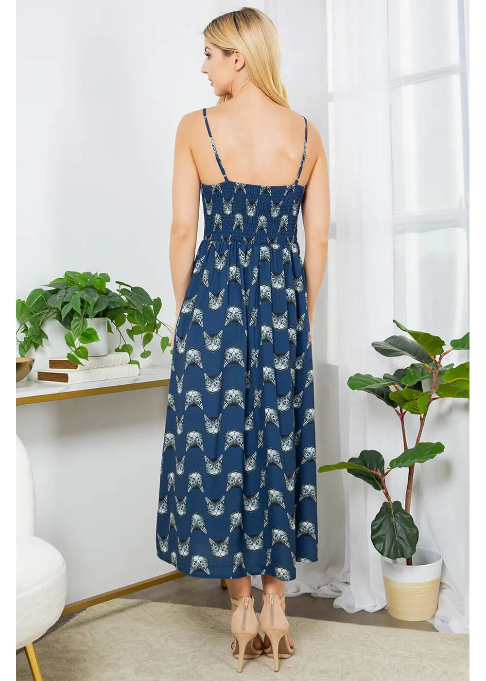 LA Soul Misty Kitty Cat Maxi Dress Navy