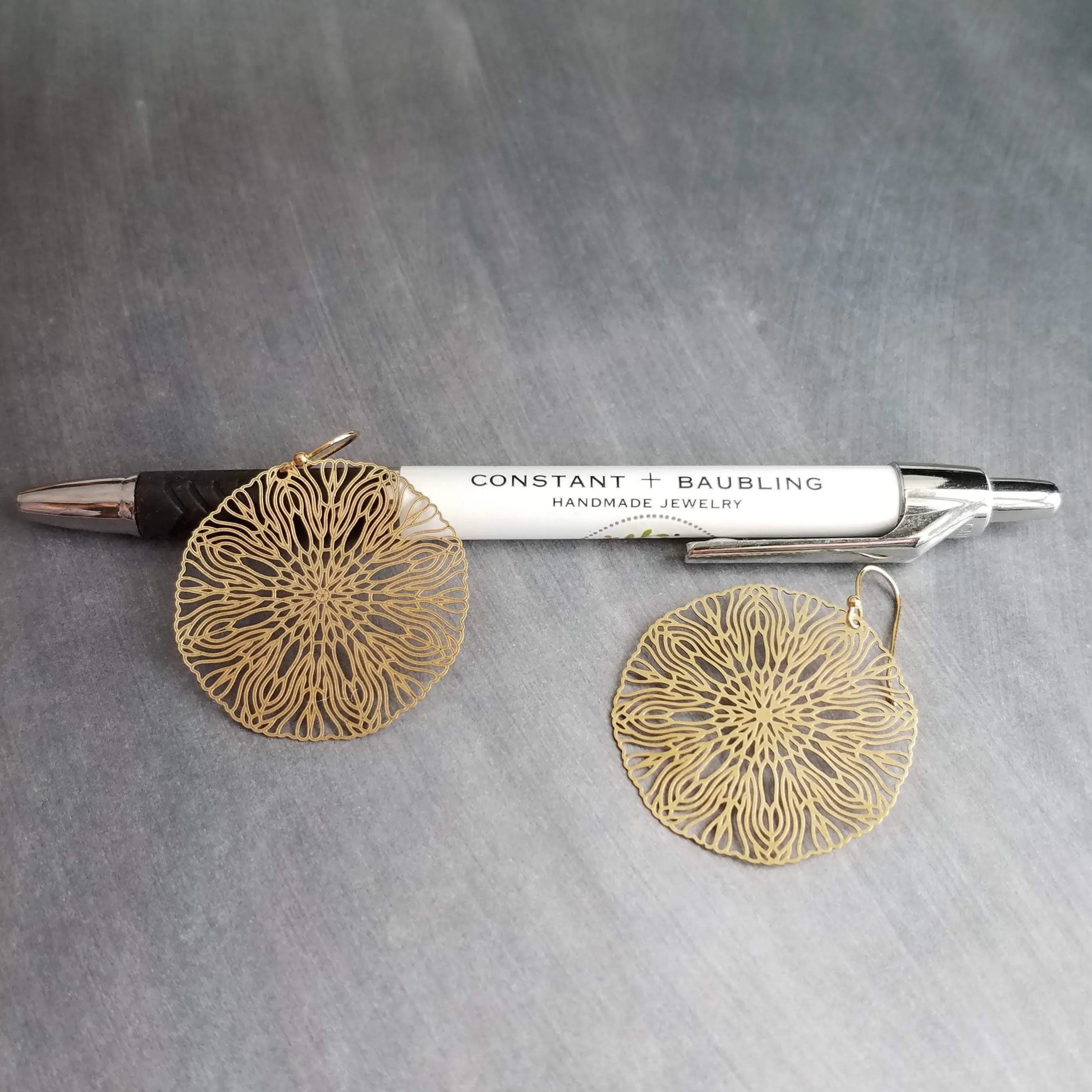 Large Gold Filigree Earrings, round gold earrings, thin earrings, cut out earrings, big earrings, floral earrings, big lightweight medallion