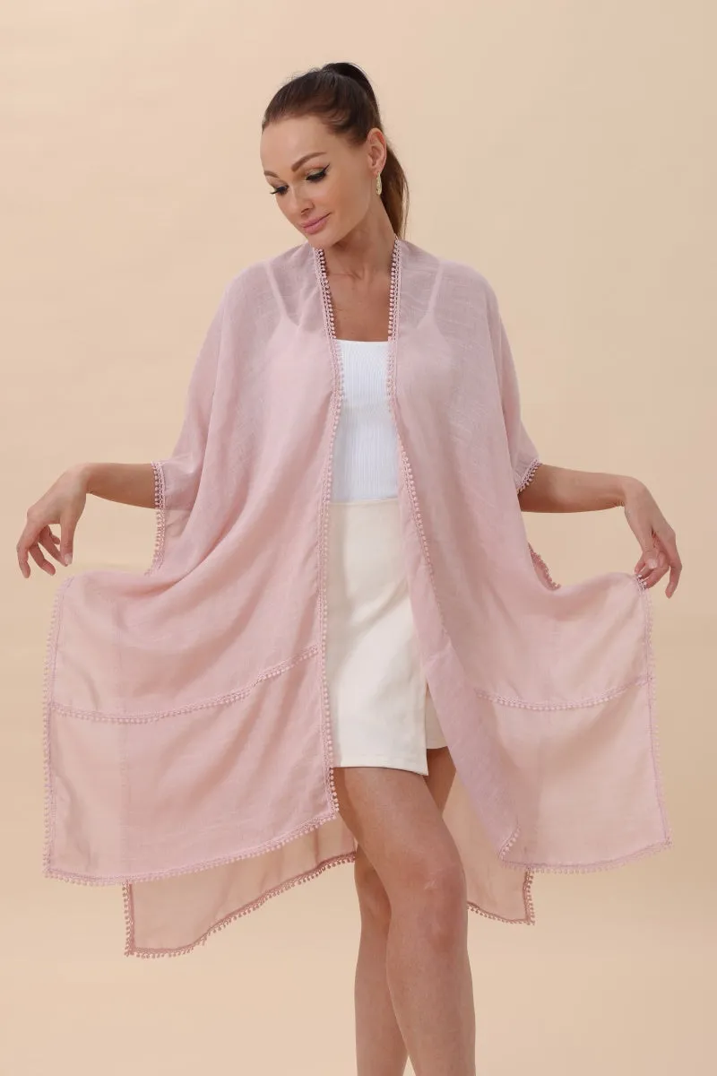 Lightweight Crochet Trim Boho Kimono Cardigan