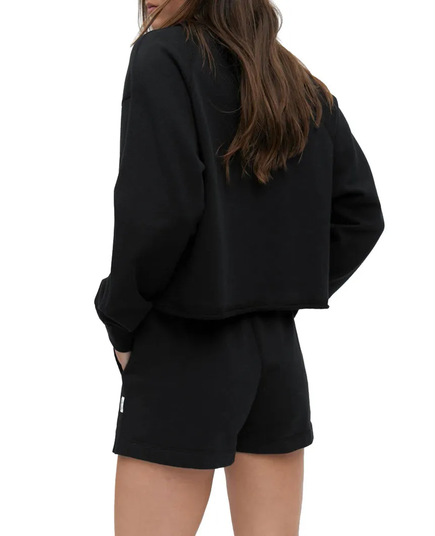 Lightweight Terry Cut-Off Crewneck Womens Black