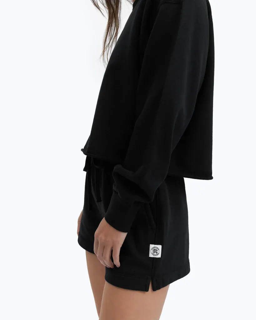 Lightweight Terry Cut-Off Crewneck Womens Black
