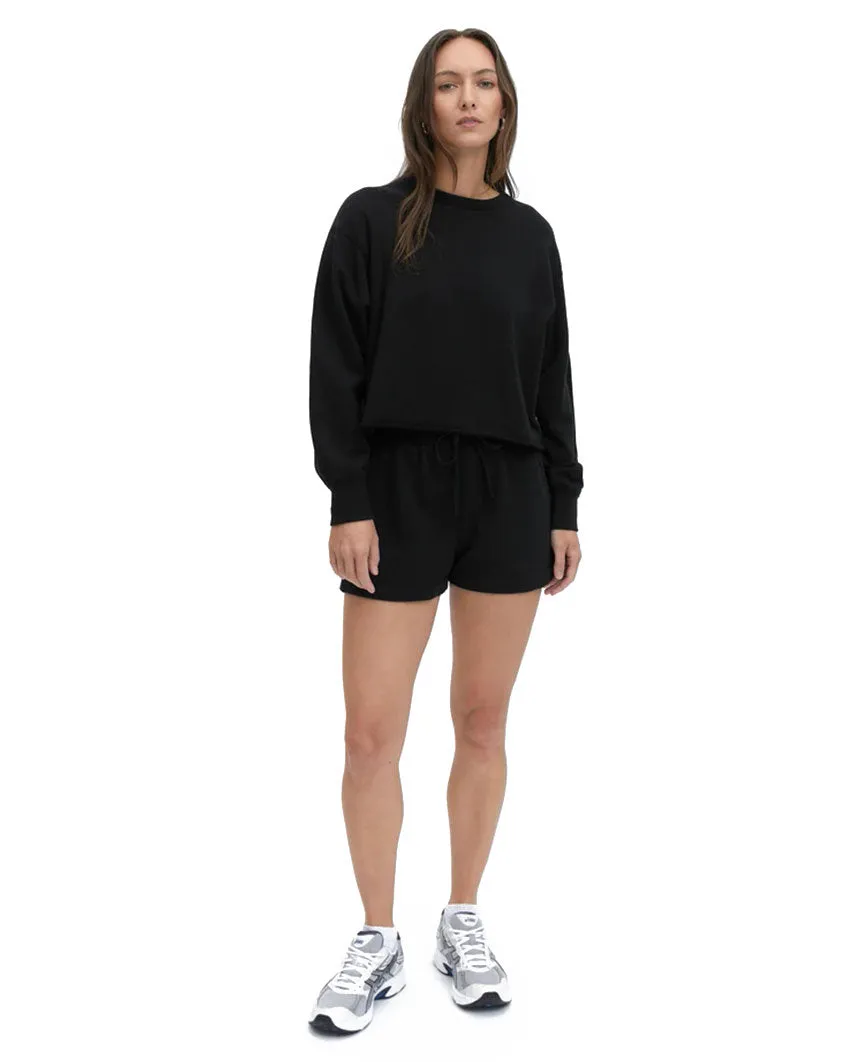Lightweight Terry Cut-Off Crewneck Womens Black
