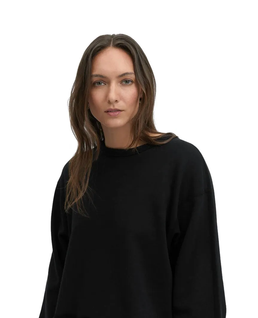 Lightweight Terry Cut-Off Crewneck Womens Black