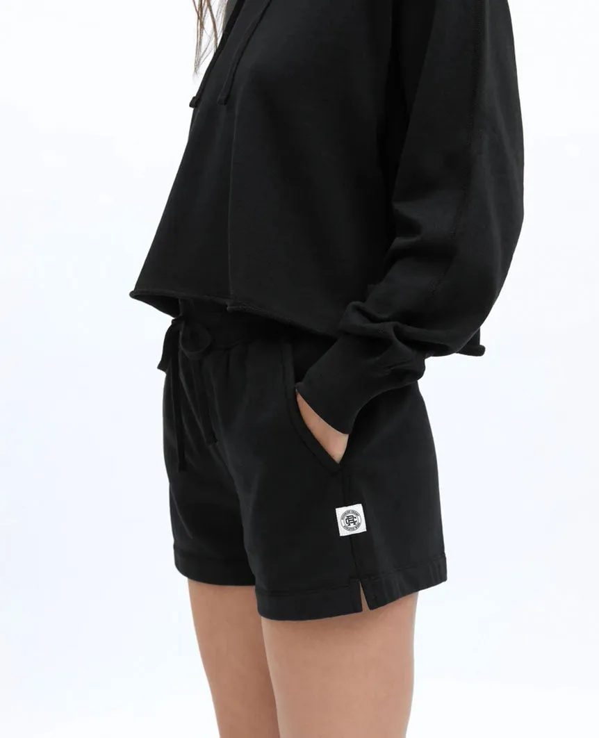 Lightweight Terry Cut-Off Hoodie Black Womens