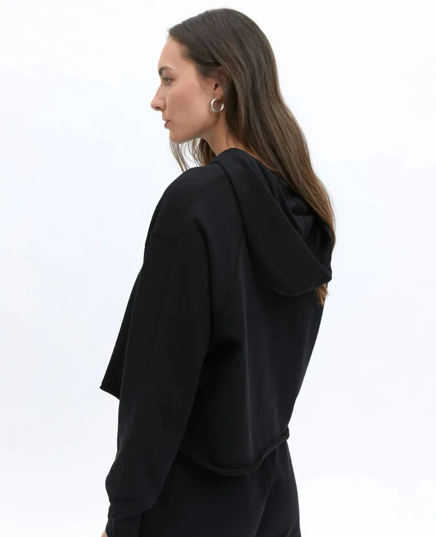 Lightweight Terry Cut-Off Hoodie Black Womens