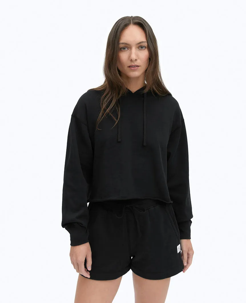 Lightweight Terry Cut-Off Hoodie Black Womens