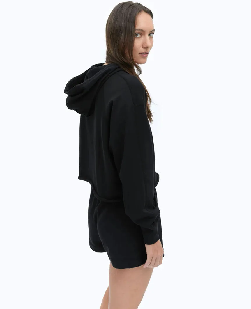Lightweight Terry Cut-Off Hoodie Black Womens