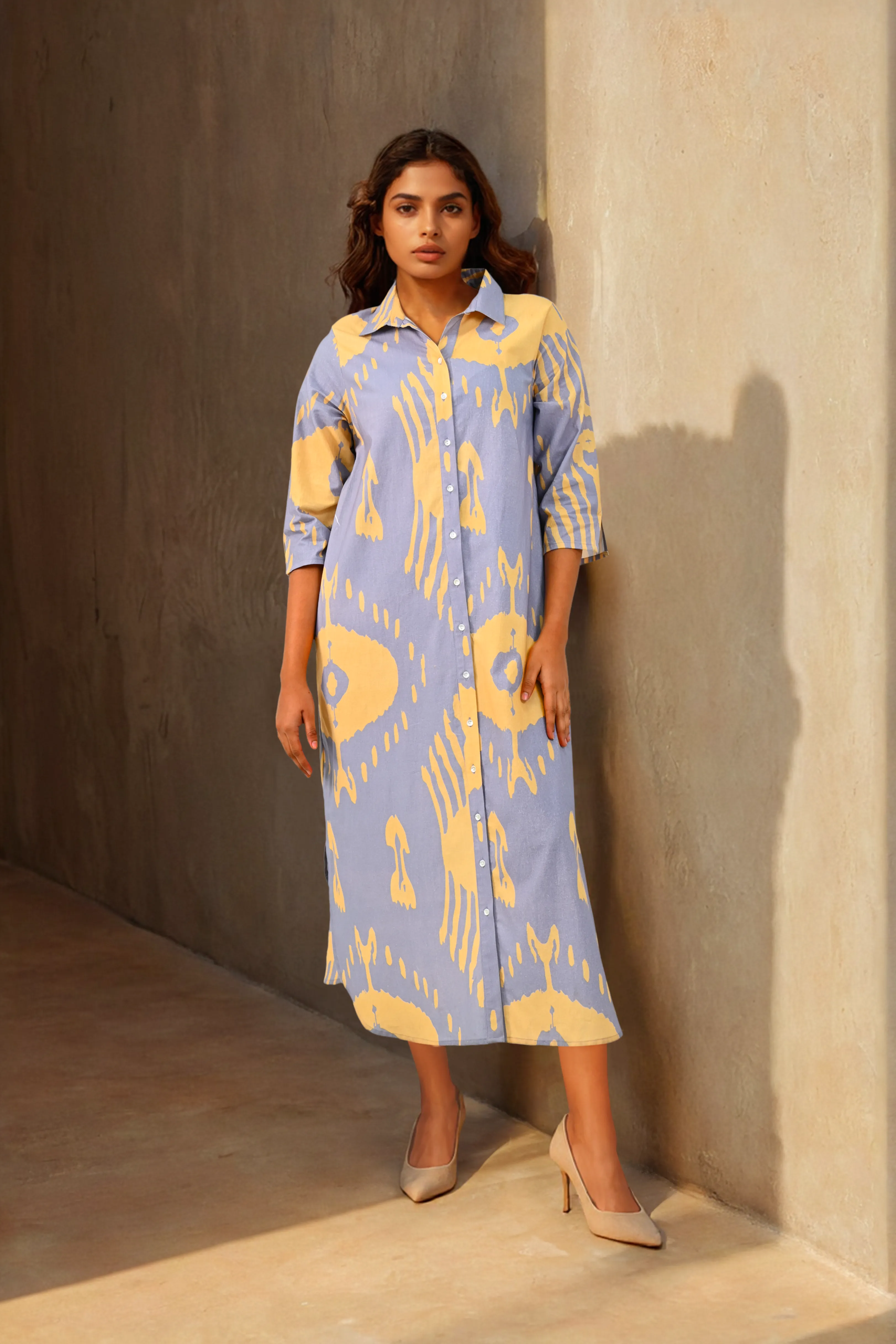 Lilac Printed Cotton Shirt Dress