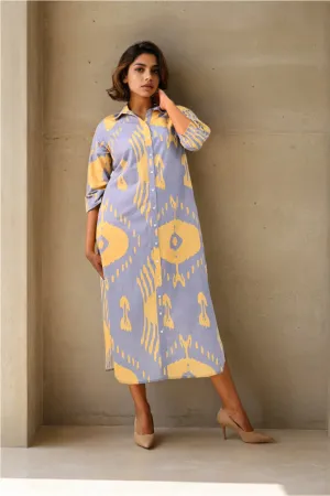 Lilac Printed Cotton Shirt Dress