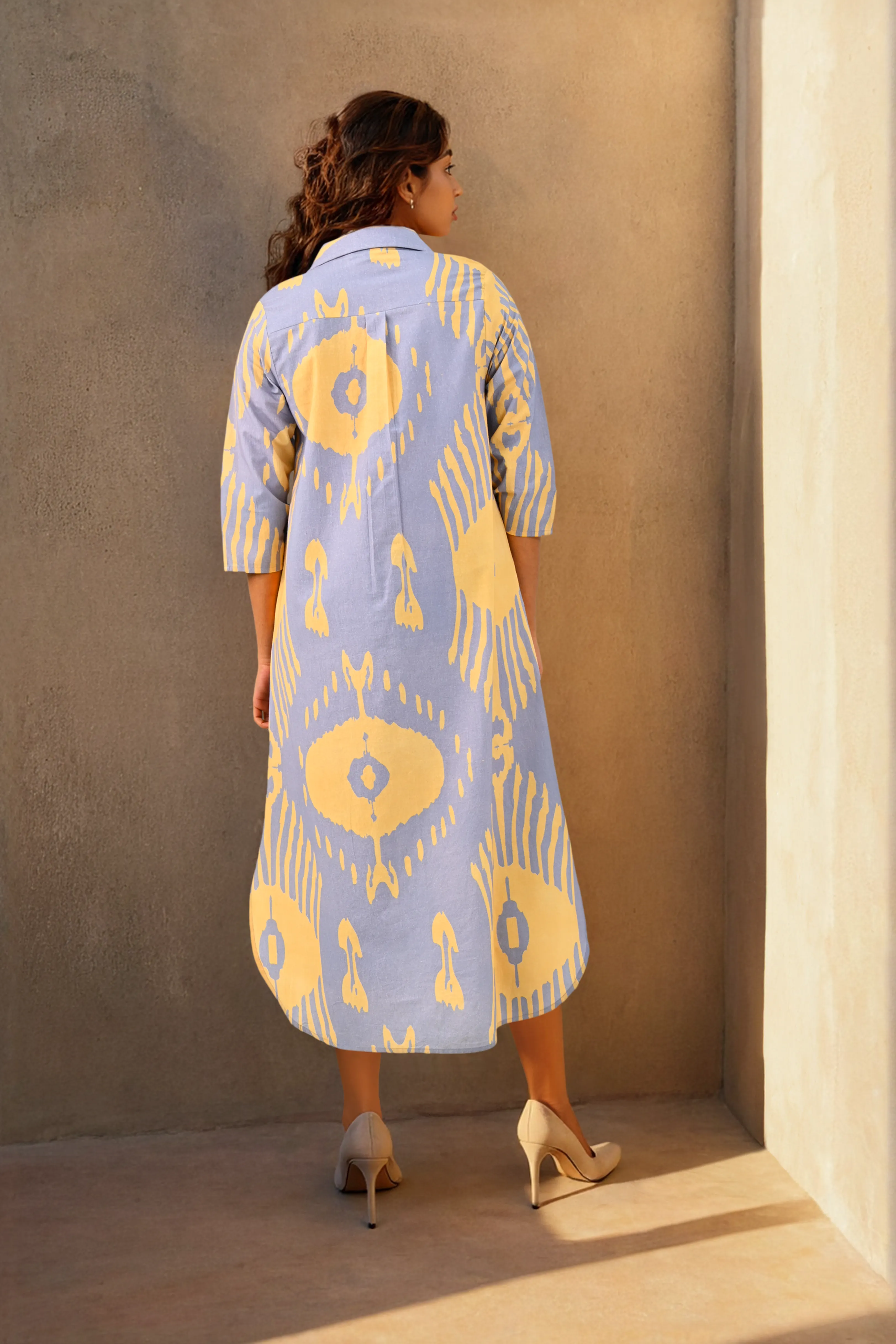 Lilac Printed Cotton Shirt Dress
