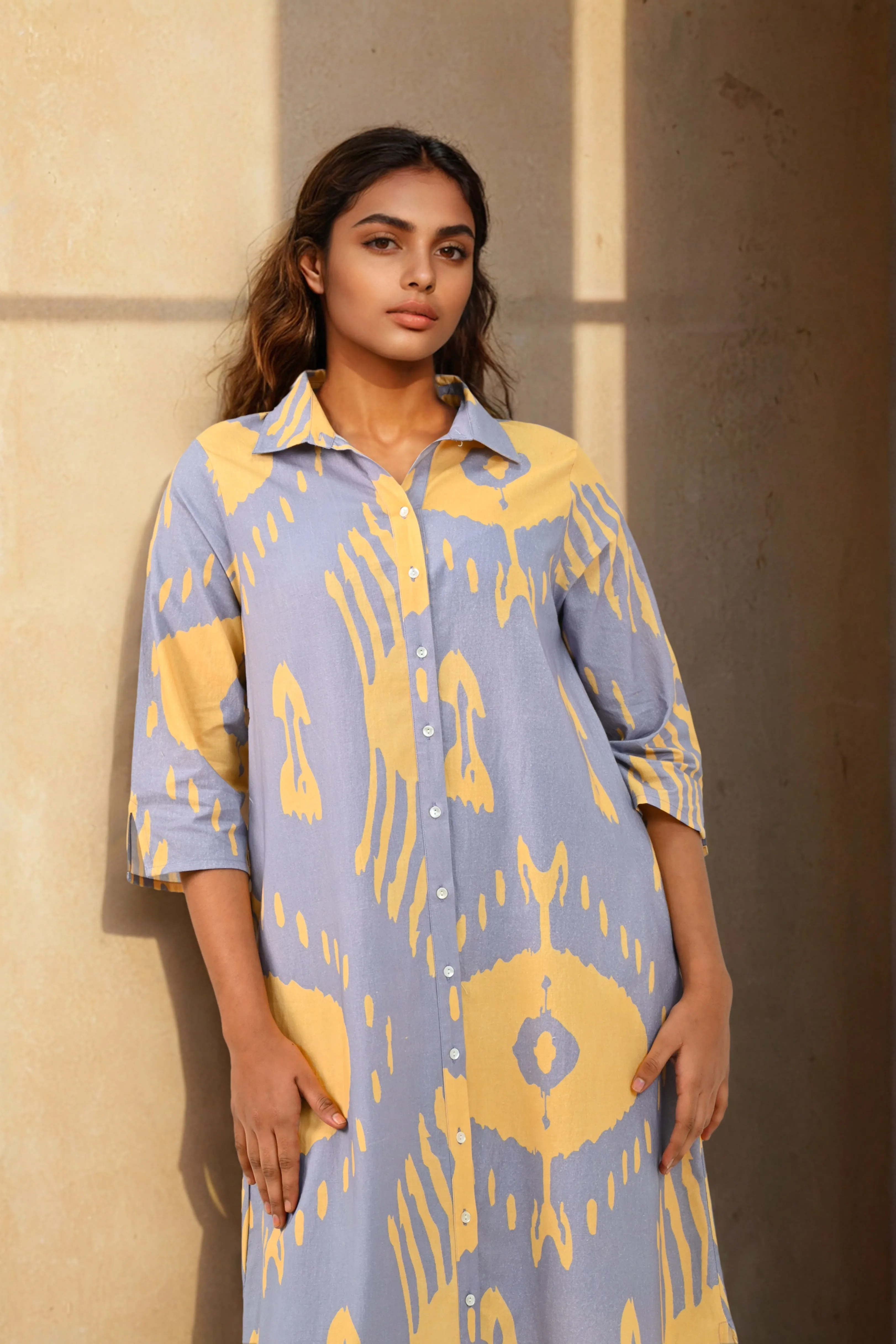 Lilac Printed Cotton Shirt Dress