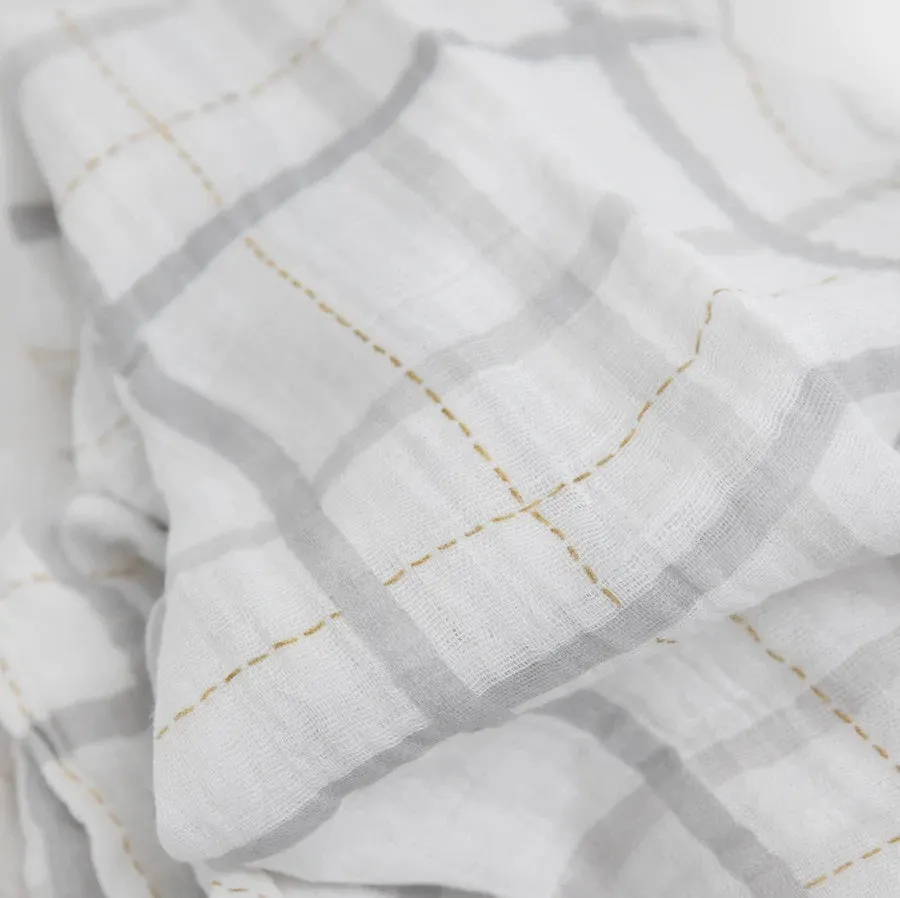 Little Unicorn Cotton Muslin Single Swaddle (Grey Plaid)