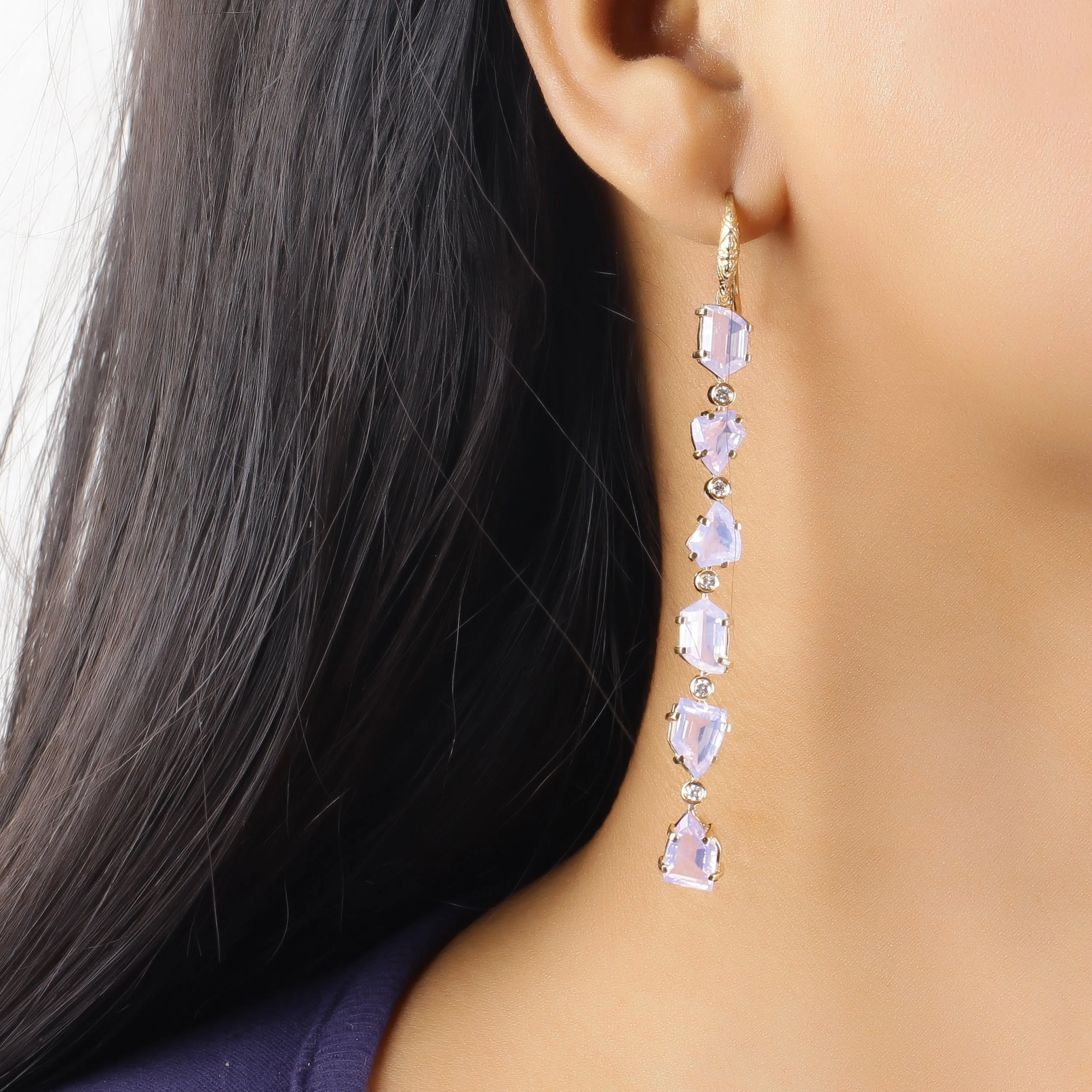 Luxury Galactical Lavender Moon Quartz and Diamond 0.35ct Earrings in 18K Gold