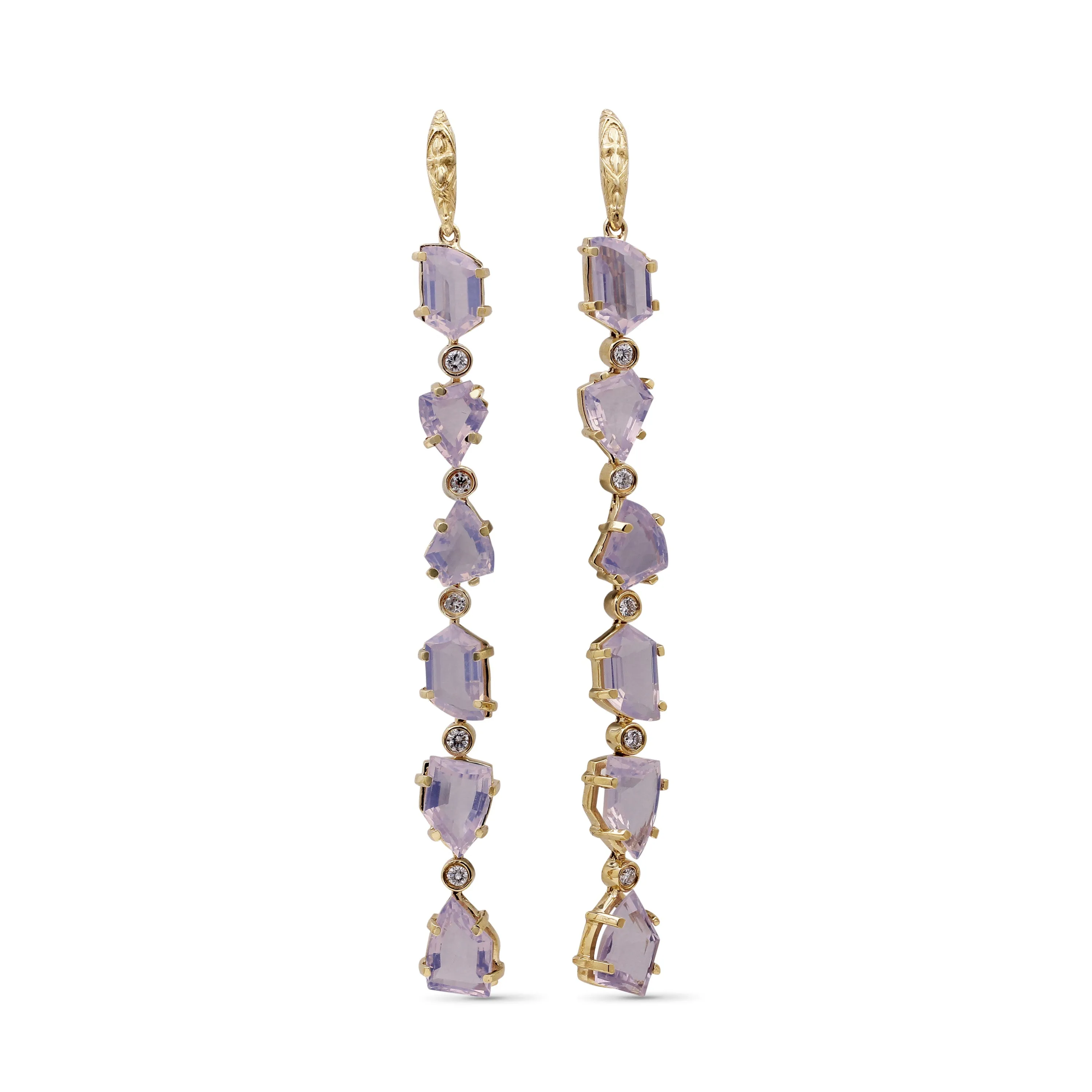 Luxury Galactical Lavender Moon Quartz and Diamond 0.35ct Earrings in 18K Gold