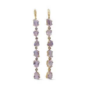 Luxury Galactical Lavender Moon Quartz and Diamond 0.35ct Earrings in 18K Gold