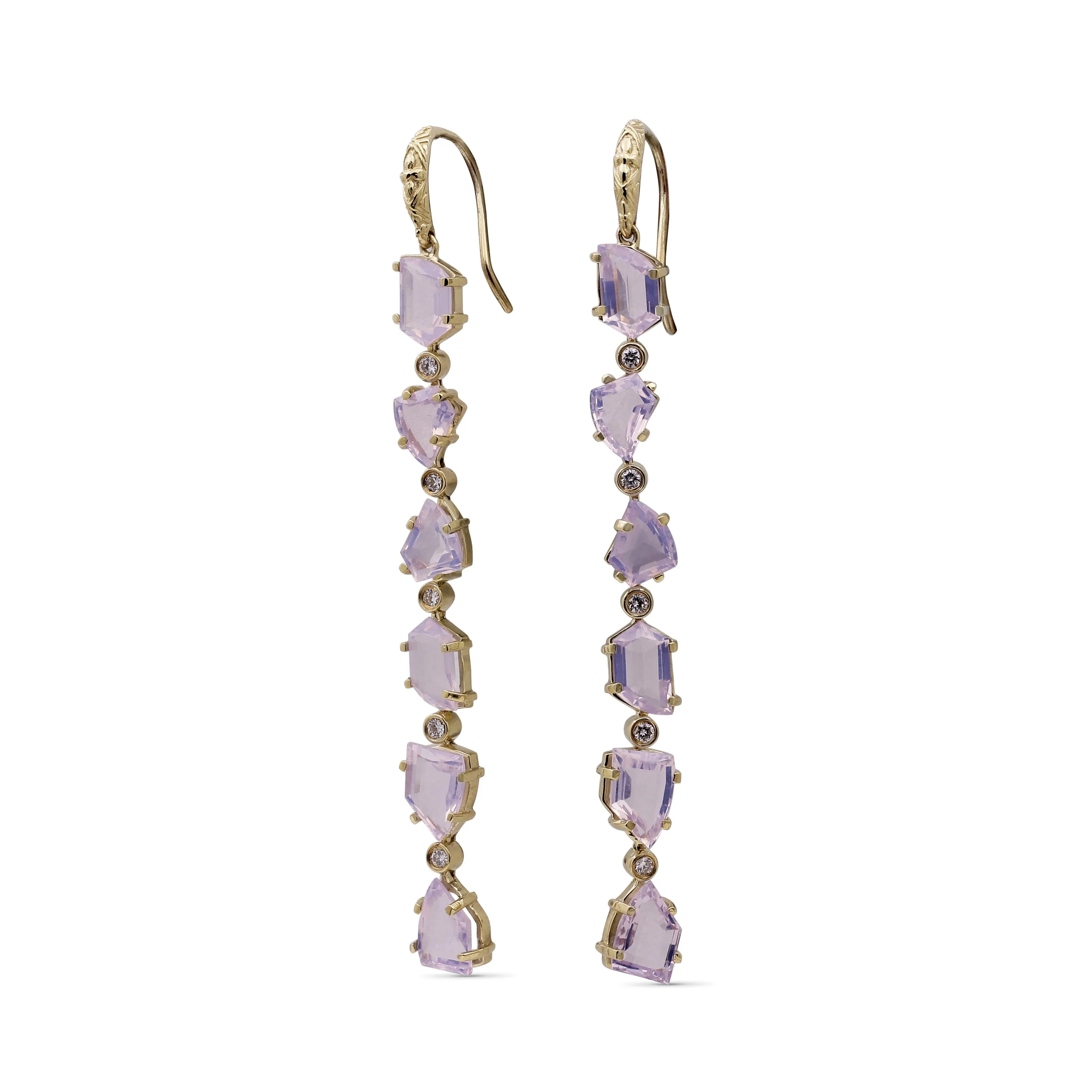 Luxury Galactical Lavender Moon Quartz and Diamond 0.35ct Earrings in 18K Gold