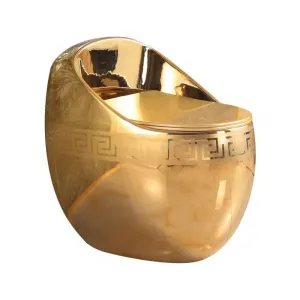Luxury Greek Key Round Tankless Gold Ceramic One Piece Floor Mounted Toilet