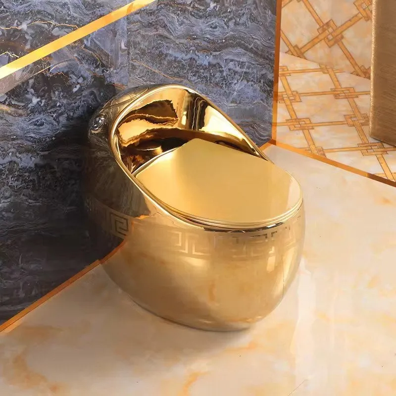 Luxury Greek Key Round Tankless Gold Ceramic One Piece Floor Mounted Toilet