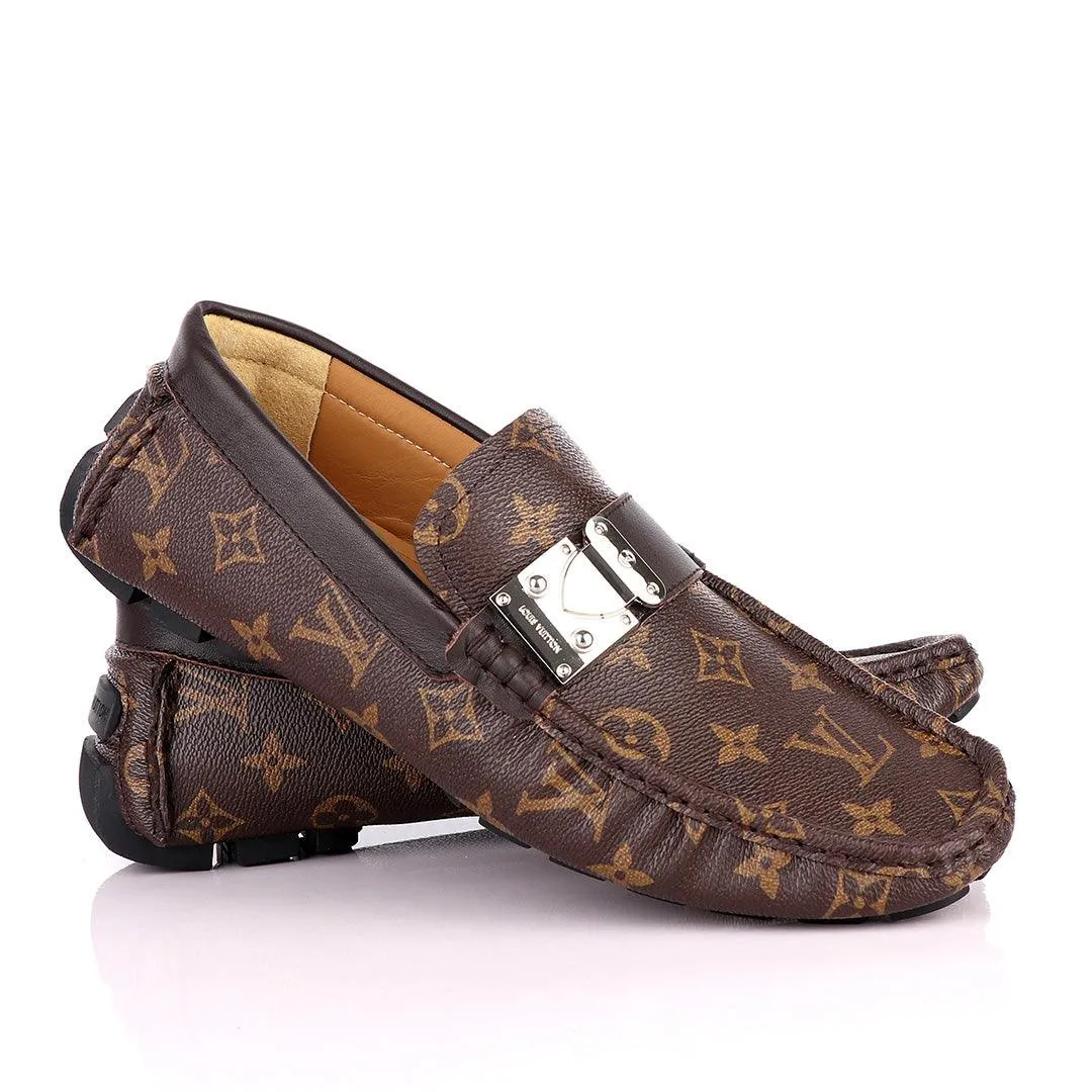 LV Monogram Moccasin Loafers-Brown