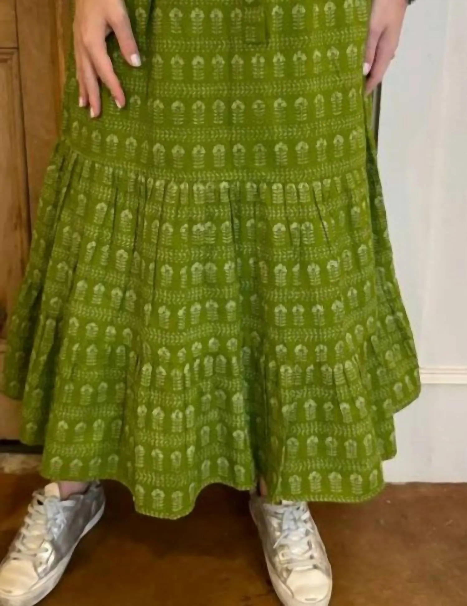 Market Tiered Maxi Skirt In Dark Mossy Sprigs