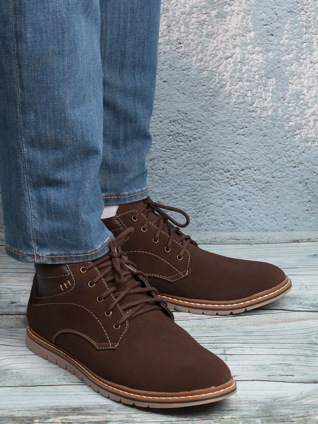 Men's Brown Suede Smart Casual Ankle Boot Lace Up (IX3035)