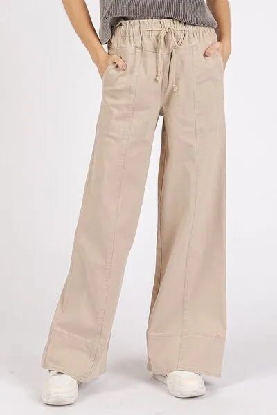 Mineral Wash Stone Wide Leg Pants
