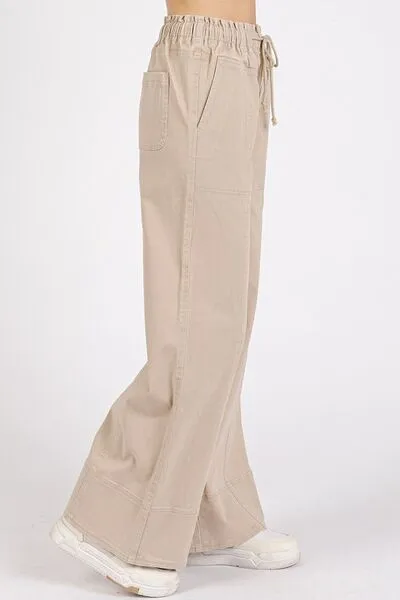 Mineral Wash Stone Wide Leg Pants