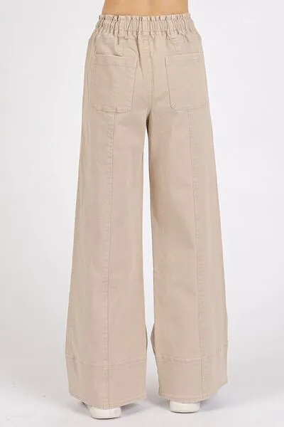Mineral Wash Stone Wide Leg Pants