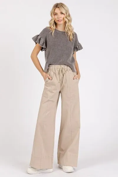 Mineral Wash Stone Wide Leg Pants