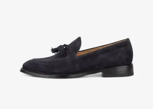 Mocassino con nappine in suede blu scuro