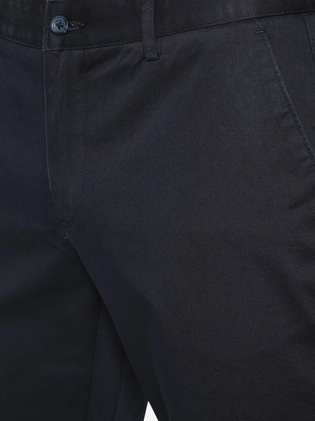 Navy Blue Solid Super Slim Fit Casual Trouser | Greenfibre