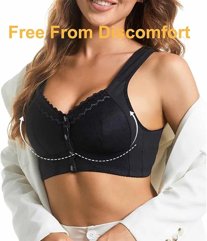 NEW Black Moona Bra - Front Closure Breathable Bra for Seniors, Lena Wear Bra for Seniors Sz 56 Fits 2x/3x