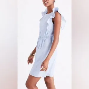 NEW J.Crew Linen Striped Ruffle Sleeve Dress