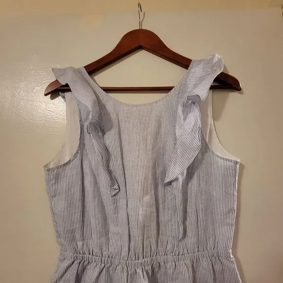 NEW J.Crew Linen Striped Ruffle Sleeve Dress