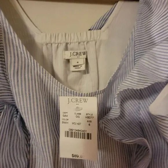 NEW J.Crew Linen Striped Ruffle Sleeve Dress