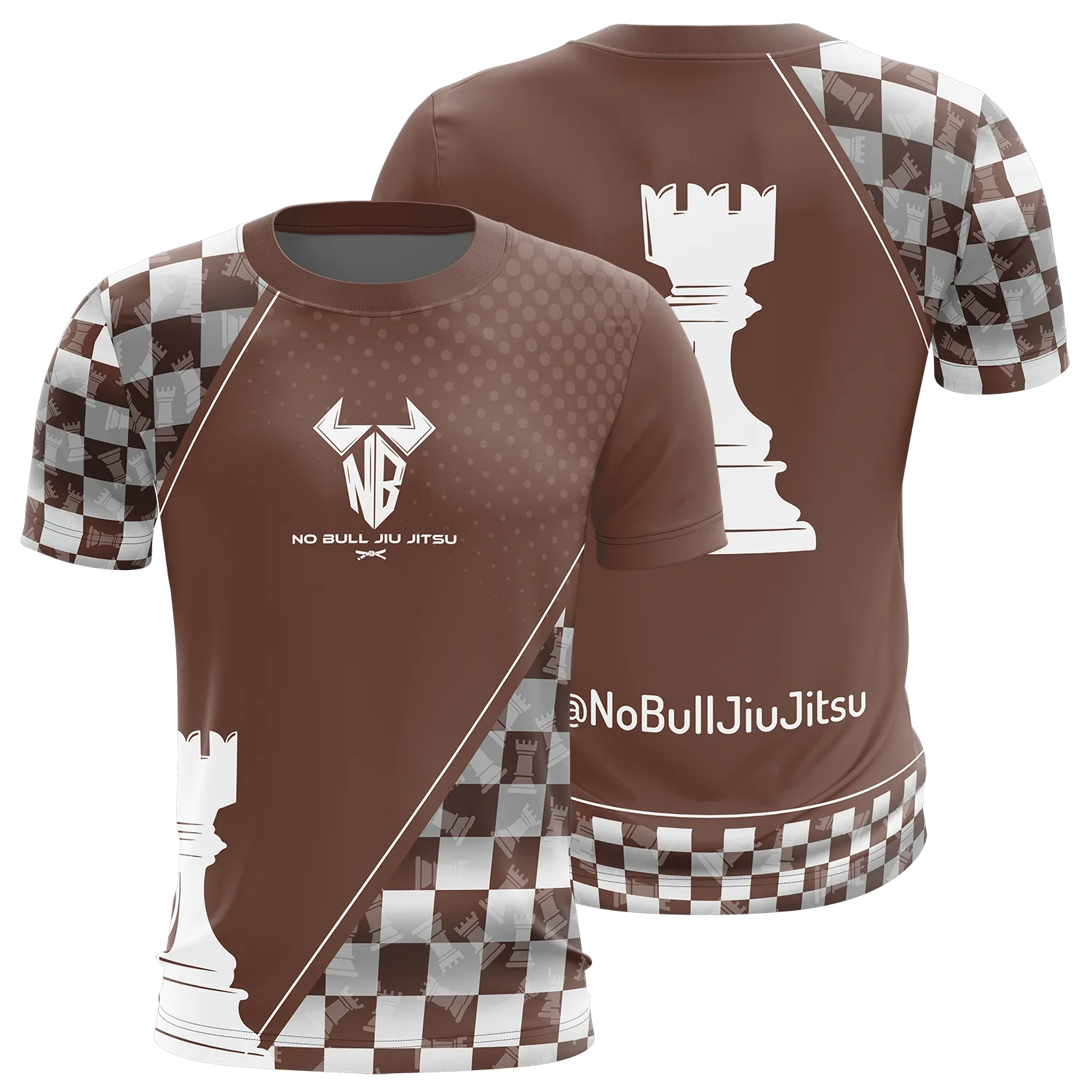 Noble Brands Jiu Jitsu BJJ Rash Guard Men’s Bjj No GI MMA Ranked Short Sleeve Compression Rash Guards - Brown Belt Rook Chess Piece Design