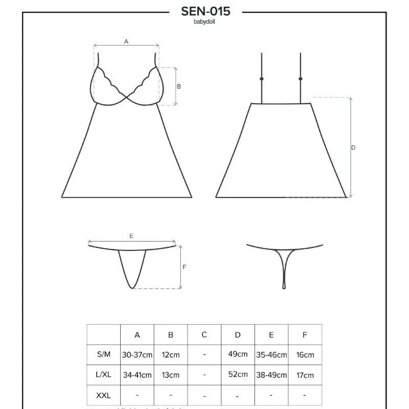 Obsessive - Sexy Lingerie - Sensual - Set 15 - Babydoll and Thong - L/XL - Black