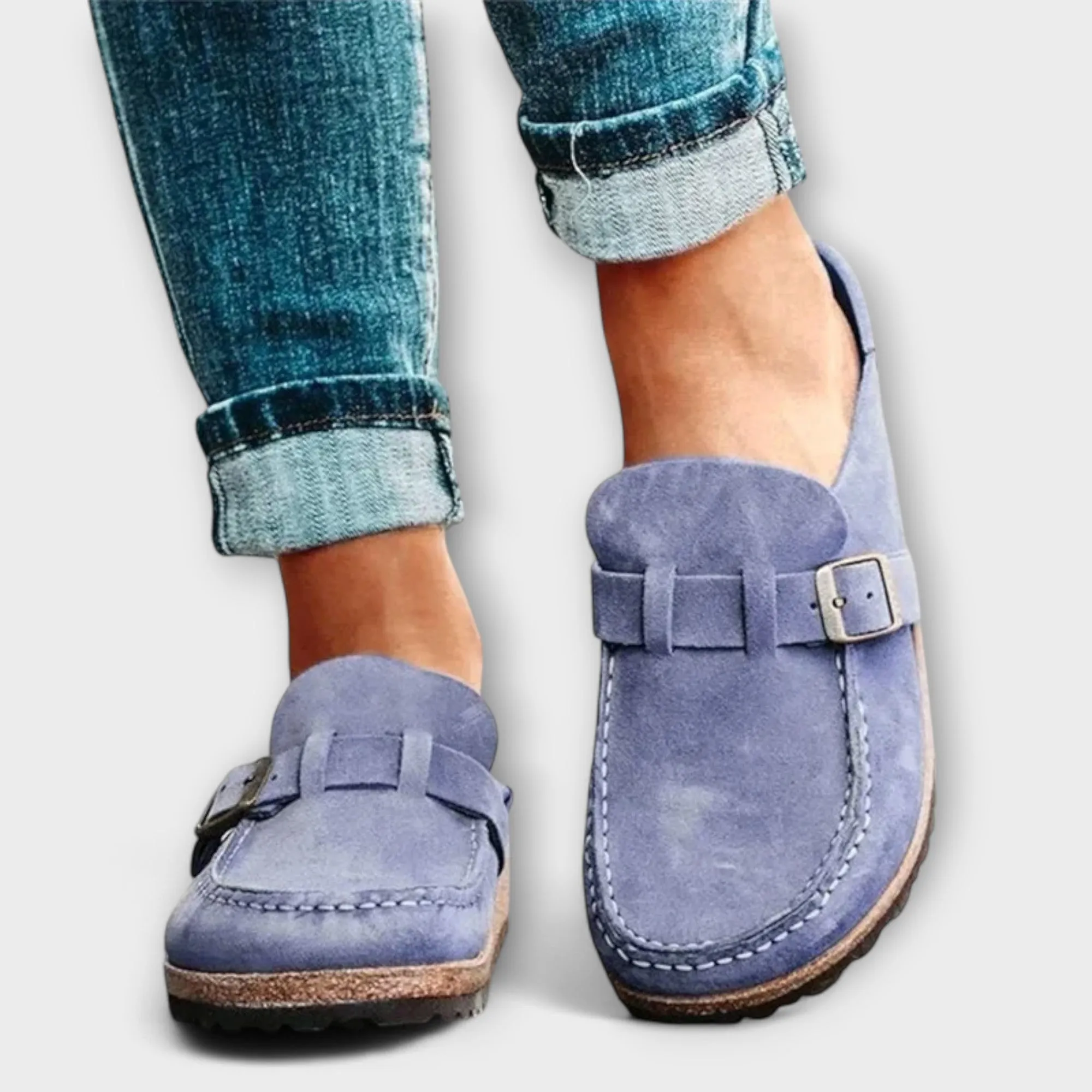 Orthopedic women's moccasins with decorative buckle