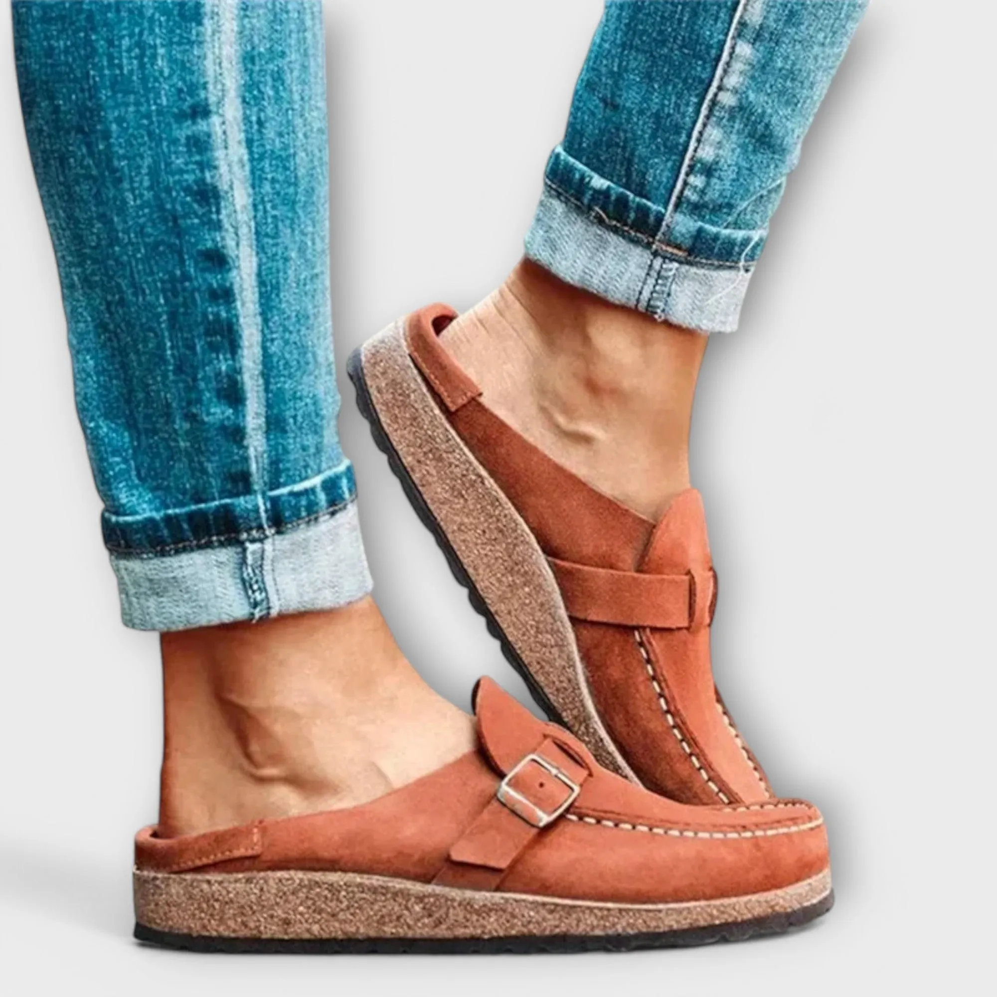 Orthopedic women's moccasins with decorative buckle