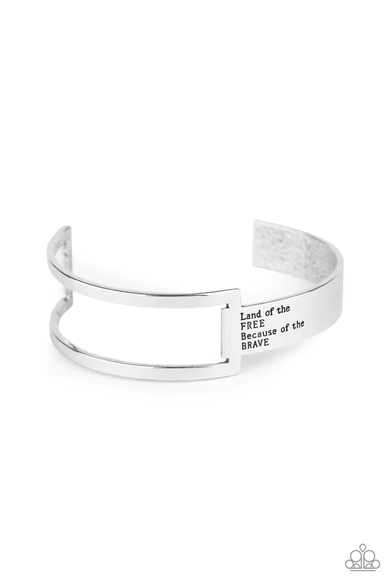 "America The Brave" Silver Metal Land of the Free Because of the Brave Cuff Bracelet