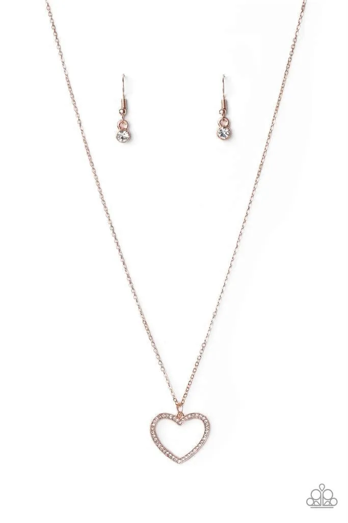 "Glow by Heart" Rose Gold White/Clear Rhinestone Open Heart Necklace Set