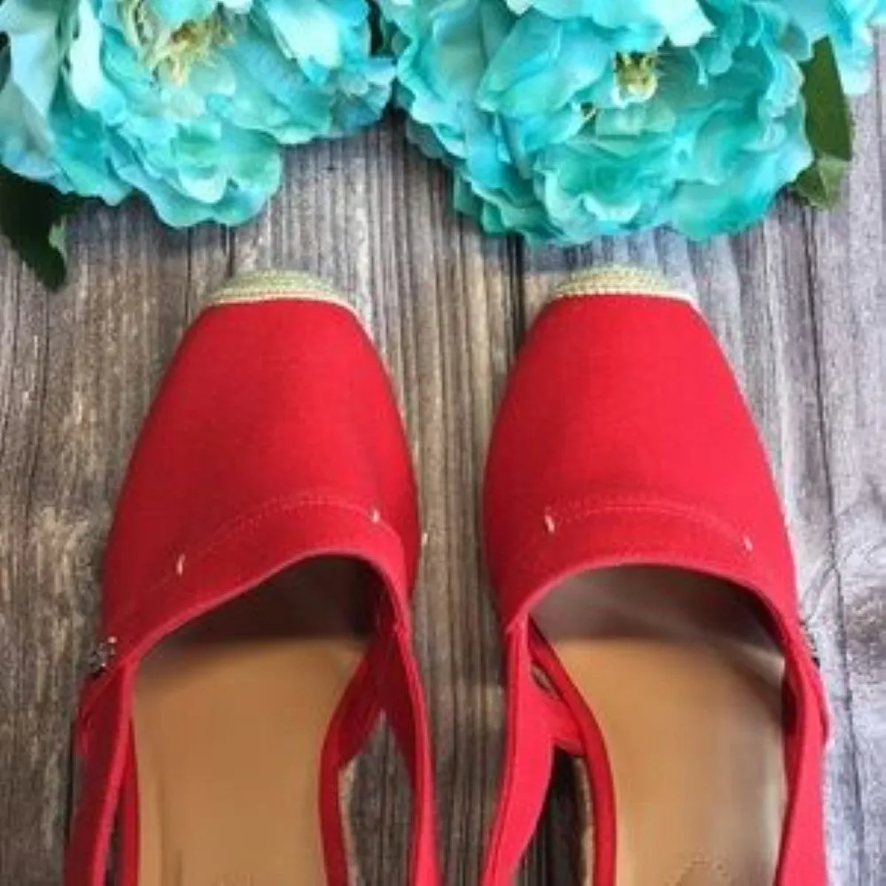 Ralph Lauren  Penelopie Red Wedge Espadrille 9.5B